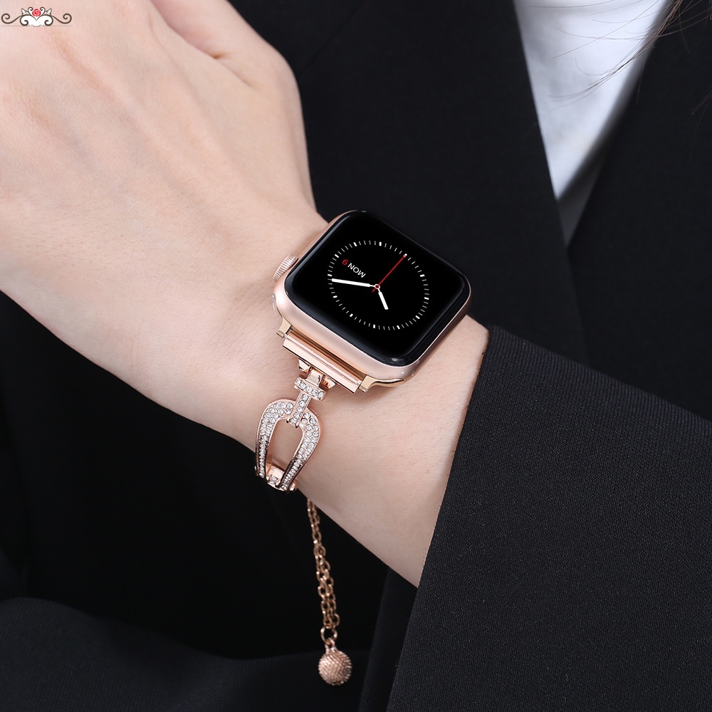馬蹄扣滿鑽金屬錶帶 適用 apple watch 蘋果錶帶 iwatch SE 1-9代通用 Ultra 夏季手鏈腕帶