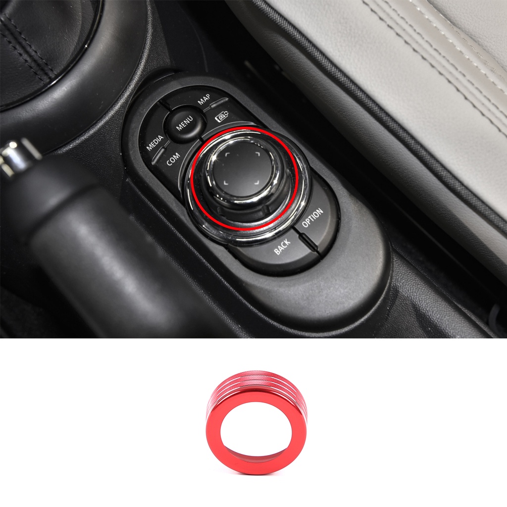 BMW Mini Cooper 2014-2022 鋁合金銀/紅色汽車多媒體裝飾環 旋鈕裝飾罩裝飾件