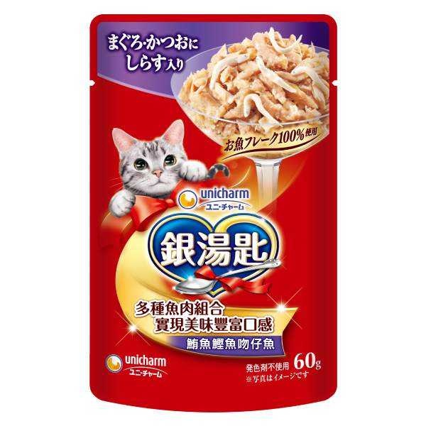 日本Unicharm Pet 銀湯匙成貓餐包鮪魚＋鰹魚＋吻仔魚X6
