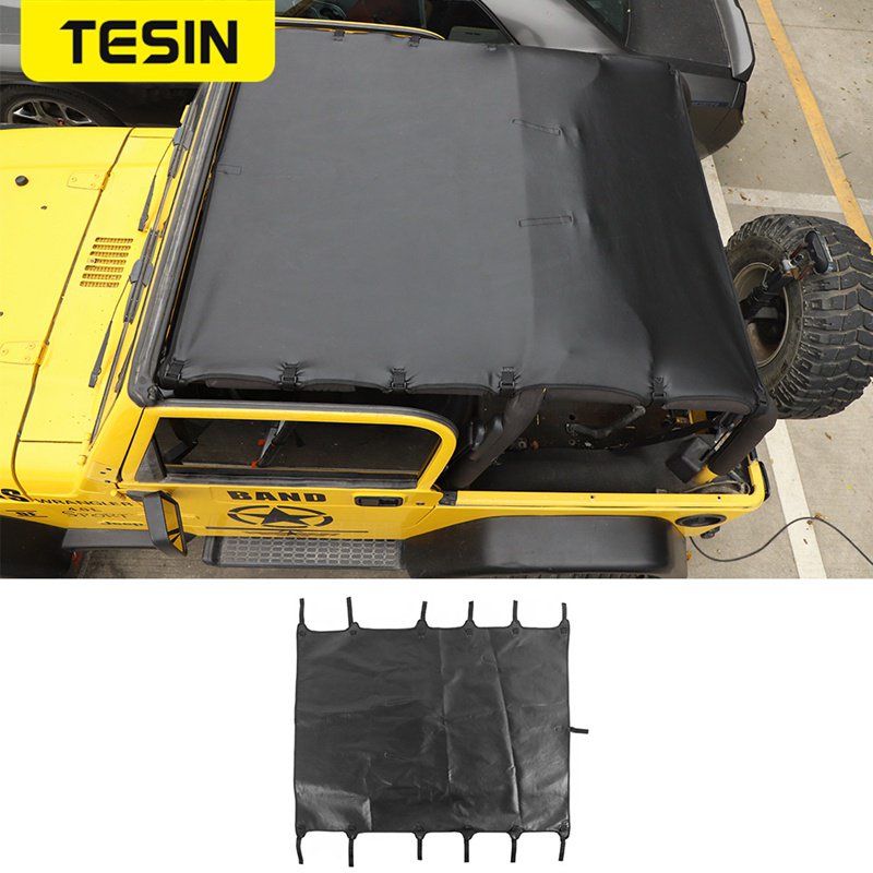 Tesin 皮革軟車頂頂蓋遮陽罩頂部全長蓋適用於吉普牧馬人 TJ 1997-2006 汽車外飾配件