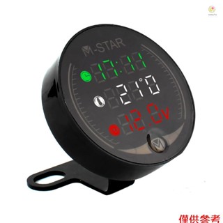 4合1摩托車ATV電壓表+電子鐘+溫度計+秒錶數字LED溫度電壓測試儀