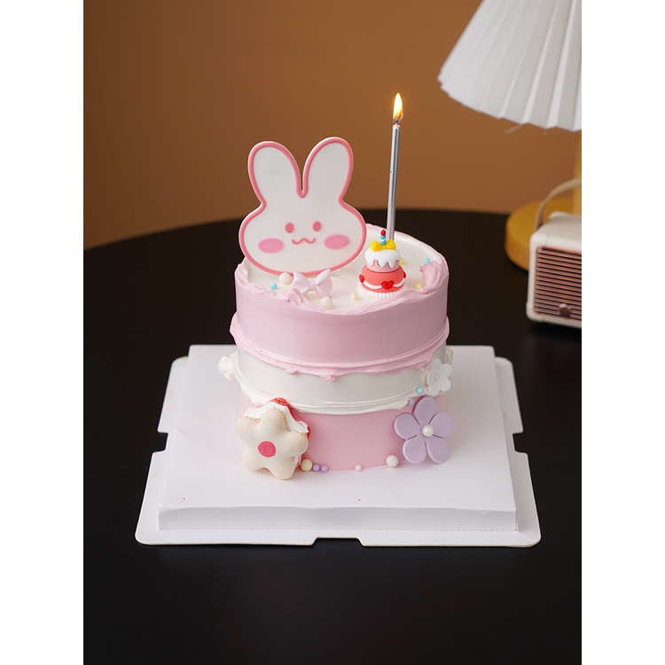 網紅軟膠小兔子頭生日蛋糕裝飾擺件少女心可愛粉嫩蛋糕甜品臺裝扮