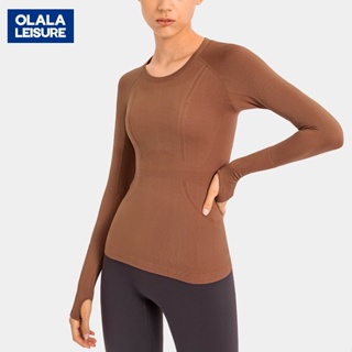 OLALA 新款女士長袖圓領運動體恤跑步健身上衣緊身透氣瑜伽長袖