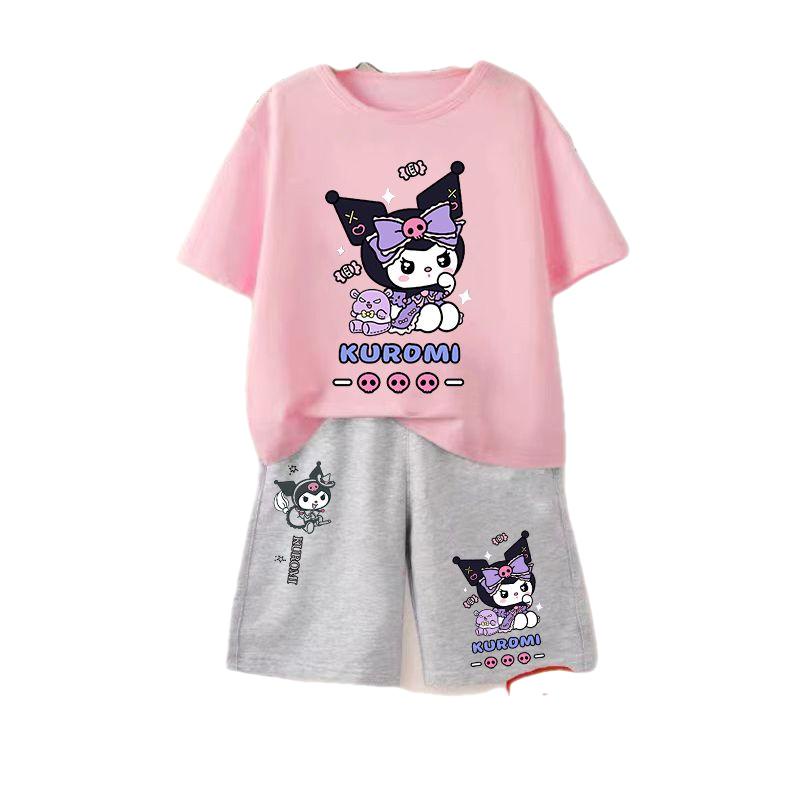 女童套裝 庫洛米短袖套裝 女童庫洛米童裝衣服 庫洛米上衣短褲兩件套裝 女童短袖套裝 女童T恤