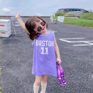 熱銷新款日韓女童運動籃球衣韓版時尚寶寶夏裝兒童寶寶洋氣背心中長款裙小女孩