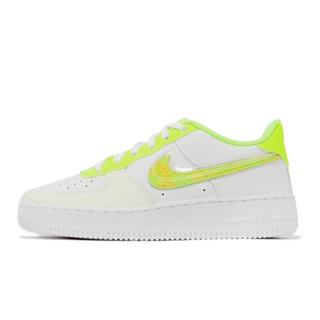 Nike 休閒鞋 Air Force 1 LV8 GS 大童鞋 女鞋 白 螢光綠 AF1【ACS】 DV1680-100