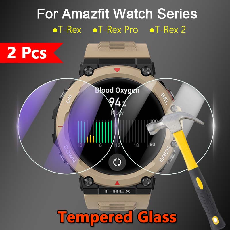 【2片装】適用Amazfit T-Rex 2 Pro Ultra手錶高清透明防刮全屏貼膜防紫光護眼9H鑽石鋼化玻璃保護膜