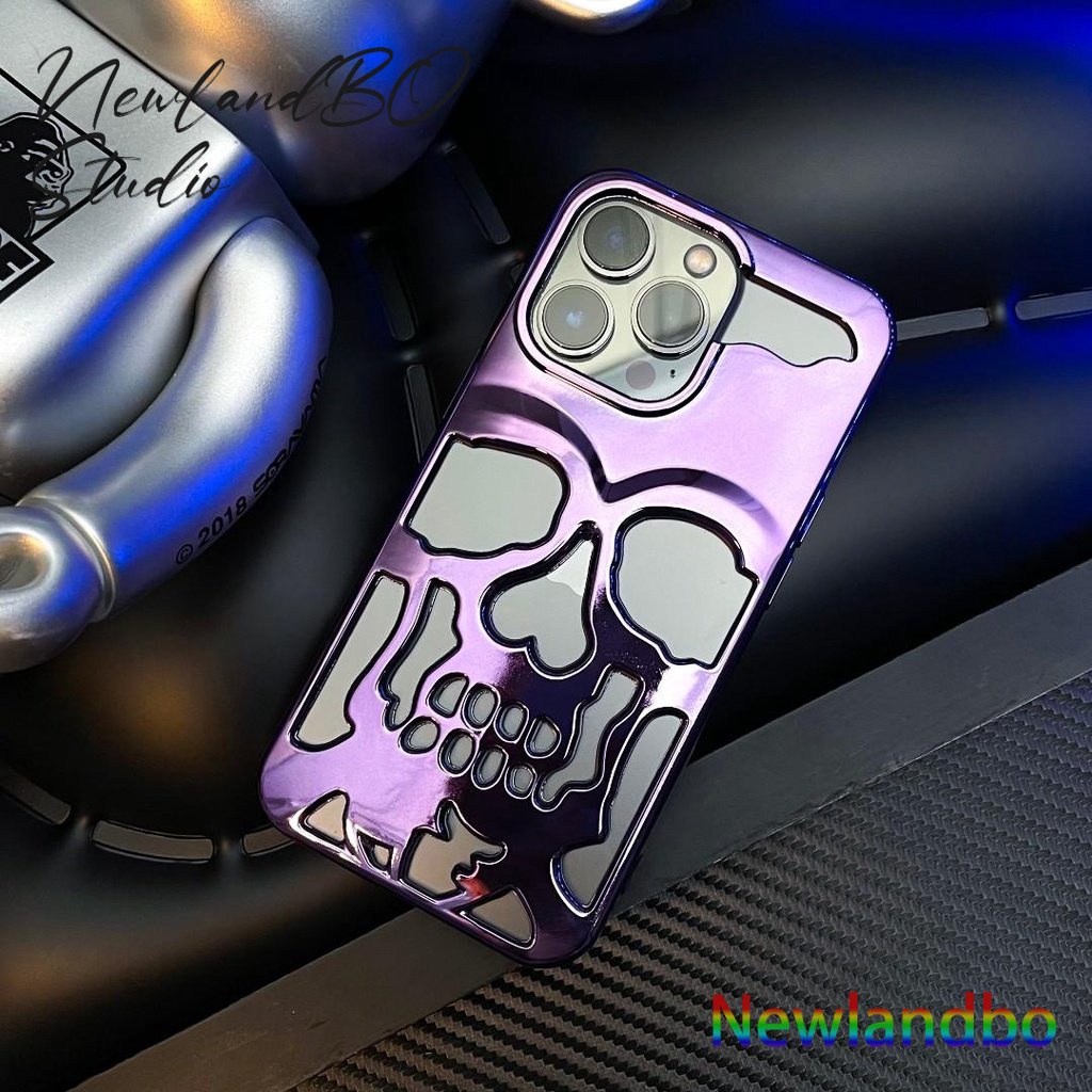鏤空散熱 光面紫色骷髏頭手機保護殼iPhone 14 13 12 Pro max 11 Pro 手機殼