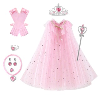 冰雪奇緣公主披風 愛心項鍊套裝 女童公主飾品兒童桃心帶鑽皇冠魔 CP624-1