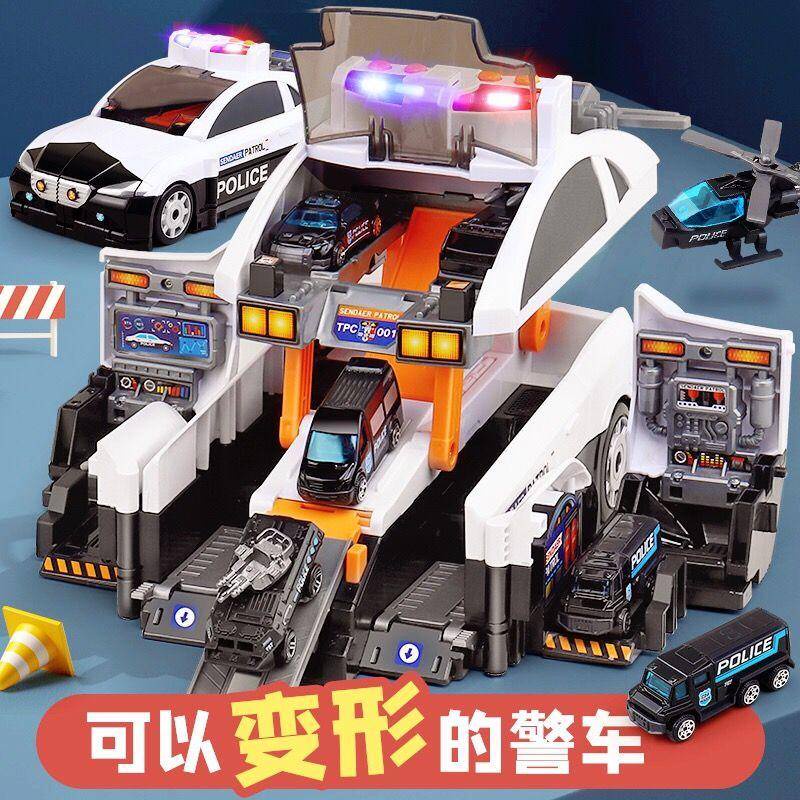 警察局玩具 軌道玩具車 收納玩具車 兒童高級玩具特警玩具車套裝變形警車網紅電動車音樂故事啟蒙益智