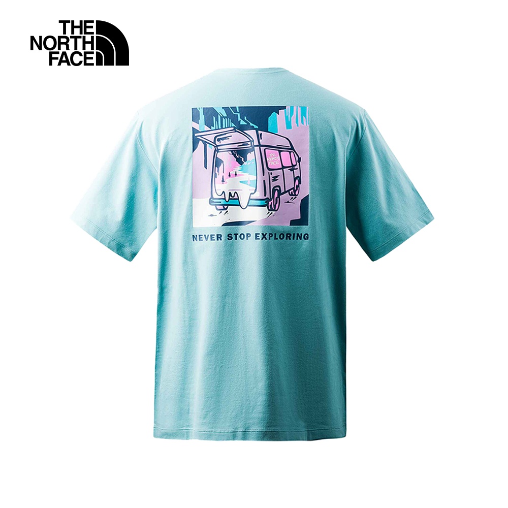 The North Face北面男款藍色背後方形露營車印花短袖T恤｜88BSLV2
