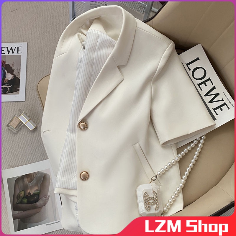 OCGL ✅♥ 米白色短袖西裝外套女夏季夏天小個子短版西裝外套 薄西裝外套