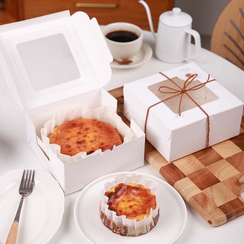 【全場客製化】【蛋糕盒】4寸6寸巴斯克蛋糕盒 四寸六寸巴斯克油紙紙託貼紙芝士蛋糕包裝盒子