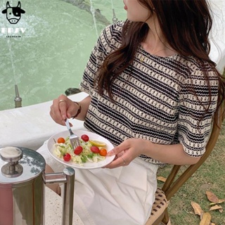 牛奶少女[氣質出眾]韓國chic夏季新款簡約復古圓領短袖小香風娃娃衫蕾絲襯衫寬鬆上衣