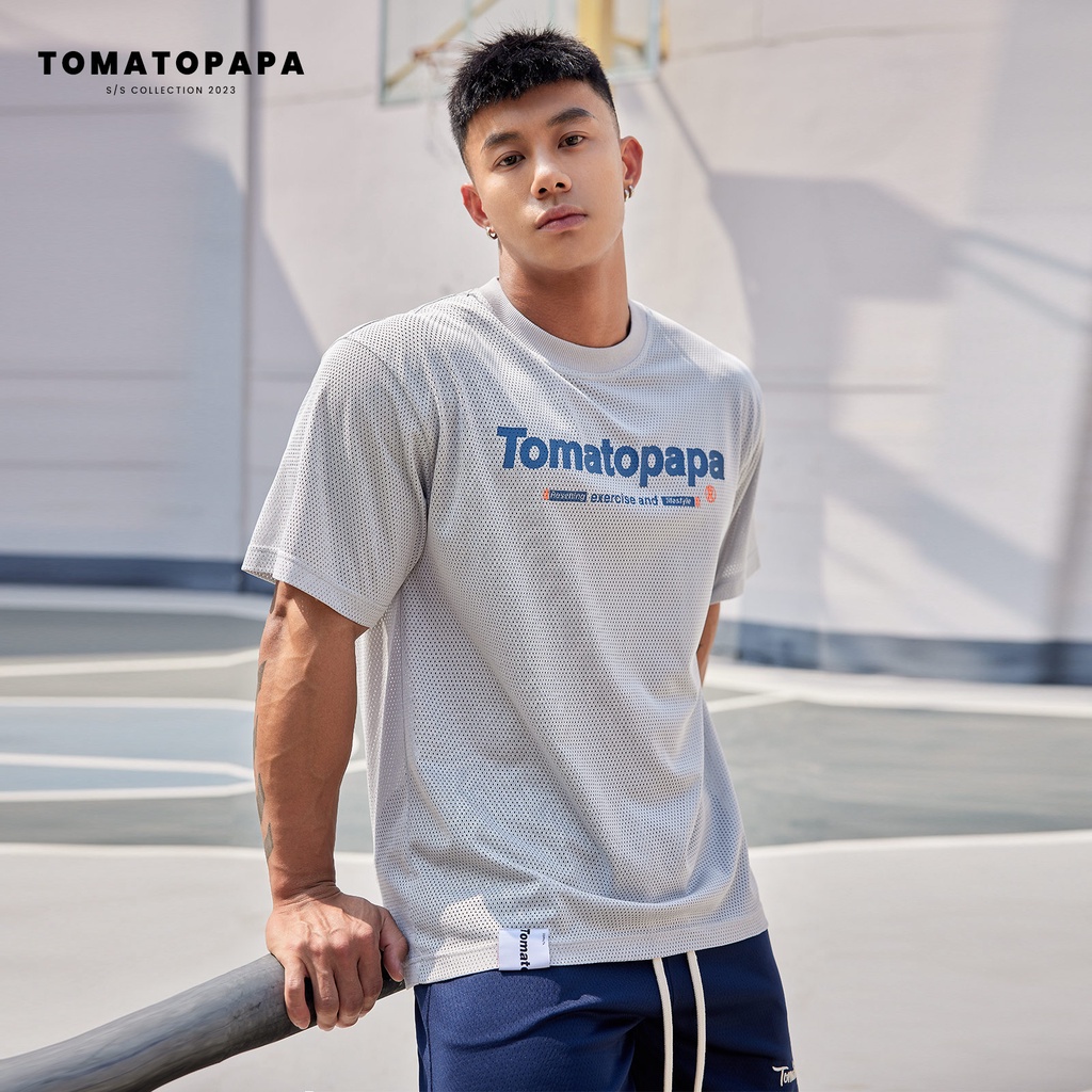 TOMATOPAPA夏短袖T恤圓領網面透氣寬鬆健身運動訓練體育男子上衣