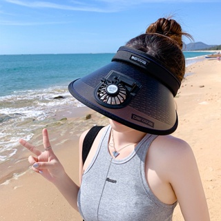 2024時尚爆款usb充電帽帶風扇女夏季大簷遮陽帽太陽帽