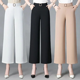 S&Q 2023新款女人寬褲素色休閒寬鬆長褲工作褲子