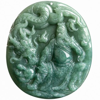 【保真】天然翡翠a貨附證書 神龍關公 翡翠關公項鏈 關聖帝君項鏈 義薄雲天關公 武聖關羽 關二爺 玉佩 玉珮