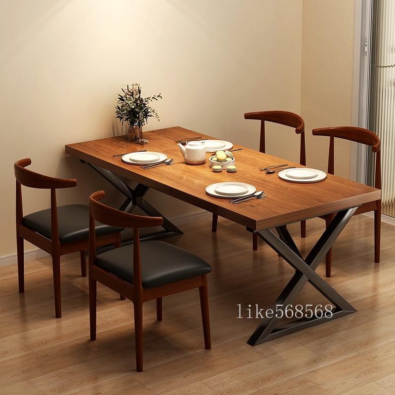 餐桌家用小戶型吃飯桌子 實木色簡約 出租房北歐飯店商用餐桌椅組合