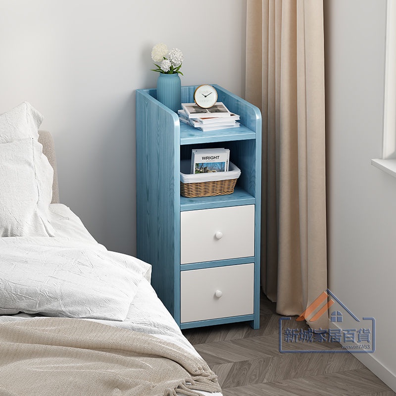 床頭櫃家用卧室 現代簡約迷你 小戶型窄收納櫃 簡易實木出租房床邊櫃