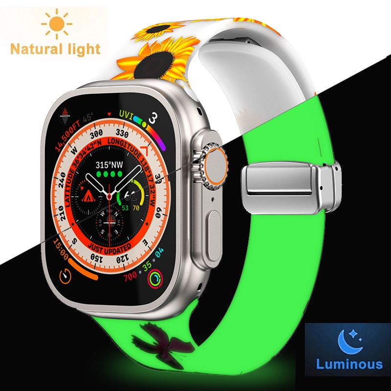 夜光矽膠錶帶磁鐵扣錶帶兼容 Apple Watch Ultra49/45/44/42/41/40/38mm iWatch