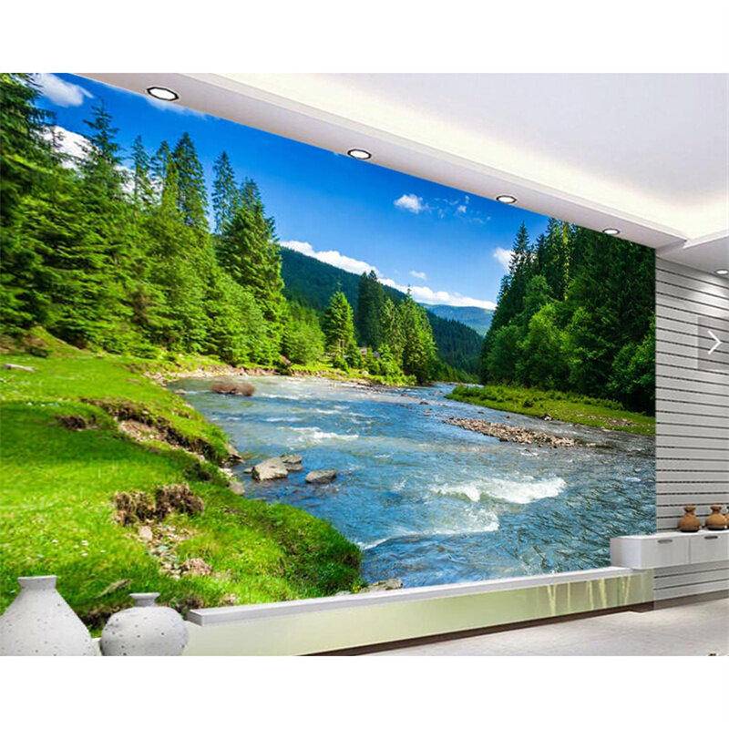 定制自粘山河自然景觀3d壁紙壁畫客廳臥室家居裝飾牆紙貼紙