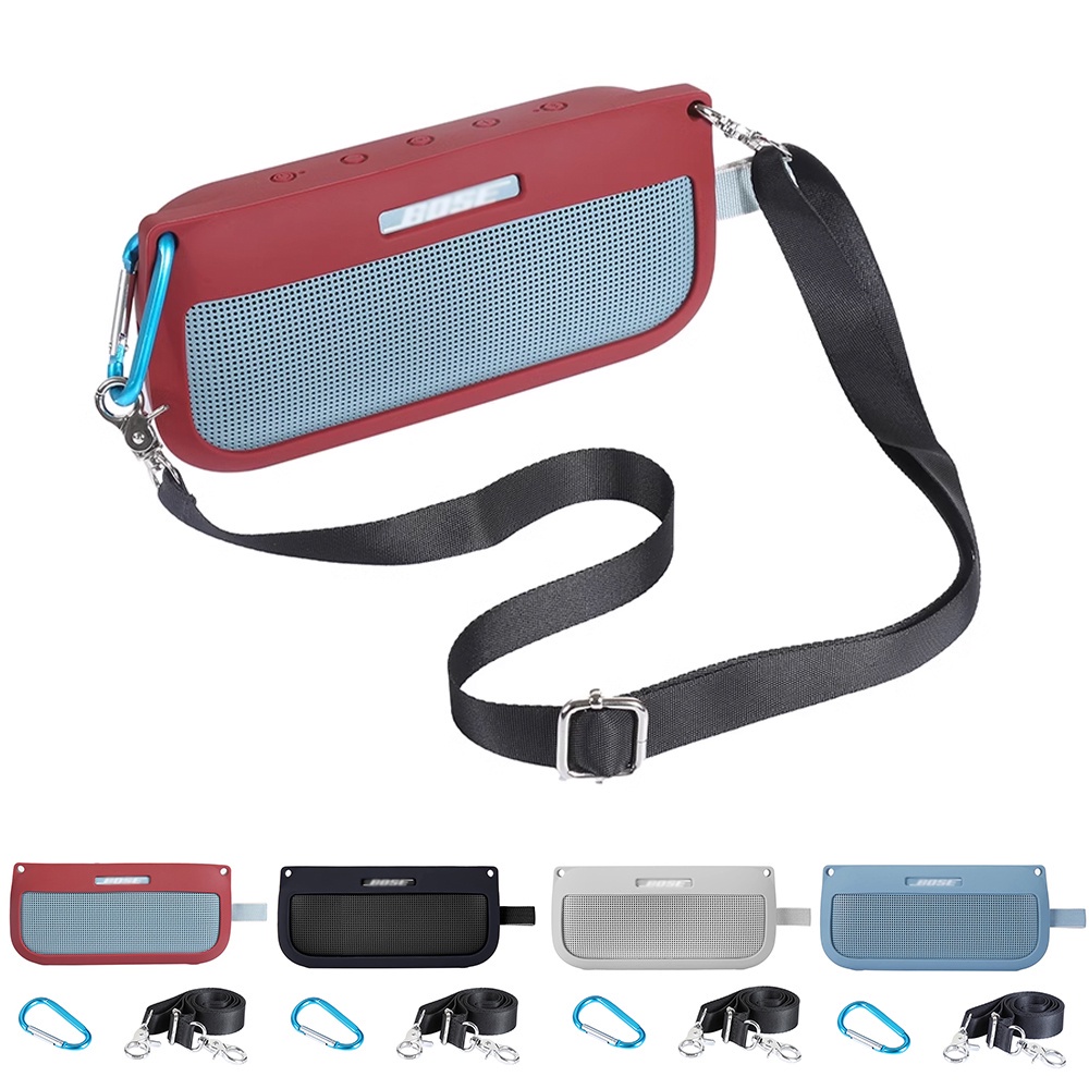 柔軟質感矽膠套適用於 Bose SoundLink Flex 無線喇叭,帶肩帶和登山扣的旅行攜帶保護套