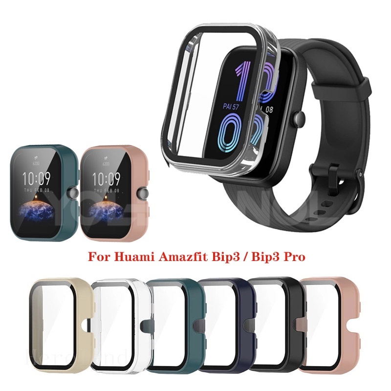 保護殼 適用於 華米Amazfit Bip 3 Bip3 Pro 智能手錶的硬質 PC 外殼带鋼化玻璃屏幕保護膜 保護套