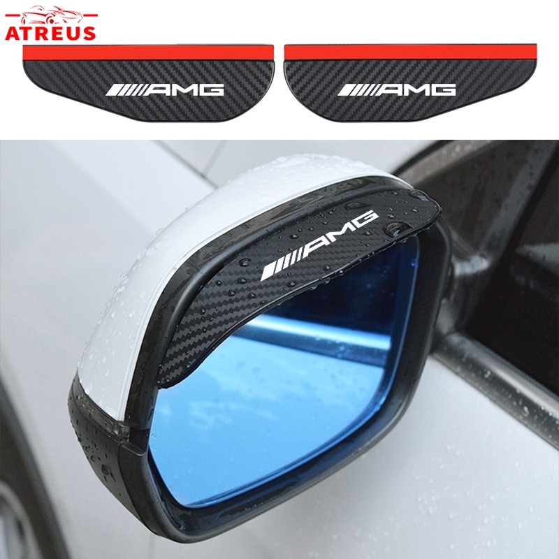 2 件裝 AMG 碳纖維汽車後視鏡雨眉防雨罩適用於梅賽德斯奔馳 W207 W211 W205 W212 W204 W22