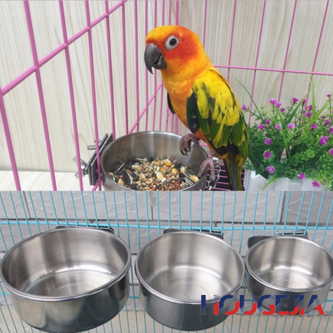 Houg 不銹鋼鳥飼料盒鸚鵡杯碗容器食品餵水用品