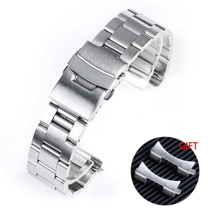 SEIKO 20 22 毫米弧形錶帶實心不銹鋼牡蠣手鍊,適用於精工 SKX007 SKX009 彎曲末端金屬錶帶,適用於