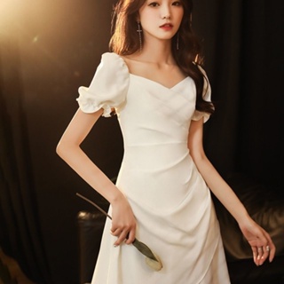 洋裝女白色洋裝小禮服平時可穿名媛法式輕奢洋裝宴會氣質短版（Goddess Of Luck）