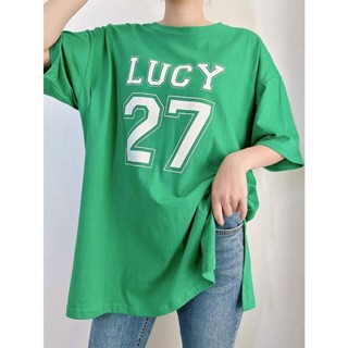 韓GGAKJANGE數字27lucy短袖長寬版上衣 | 綠色