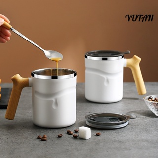Yutan 510ml咖啡杯大容量防燙防漏木柄帶蓋保溫