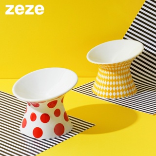 zeze 貓碗 陶瓷 防打翻 高腳雙碗 食盆 狗碗 貓咪喝水碗