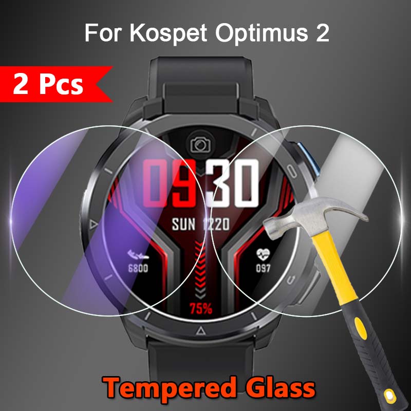 【2片裝】適用於Kospet Optimus 2智慧手錶2.5D高清透明防刮全屏覆蓋貼膜防紫光護眼9H鑽石鋼化玻璃保護膜