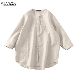 Zanzea 女式韓版日常休閒 3/4 袖口袋鈕扣襯衫上衣
