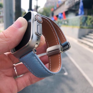 磁吸折疊扣 真皮錶帶 適用 Apple Watch 10 9 8 7 6 5 4 SE 蘋果氣質錶帶 46mm 42mm