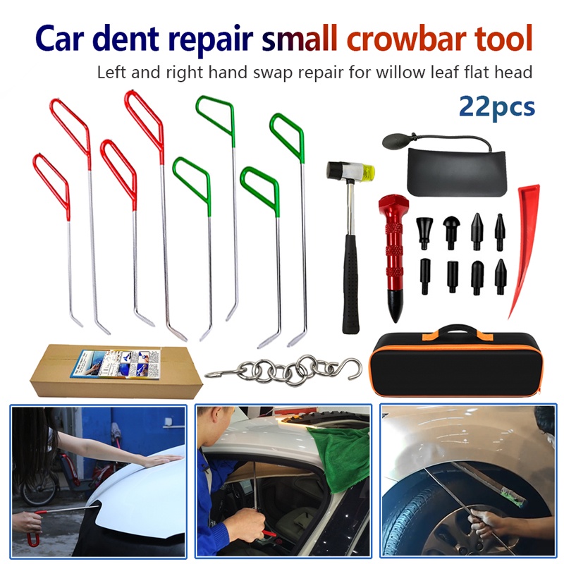 Super PDR汽車凹痕修復撬棒工具不傷漆凹痕修復氣囊拉環調平筆修復撬棒套裝22PCS