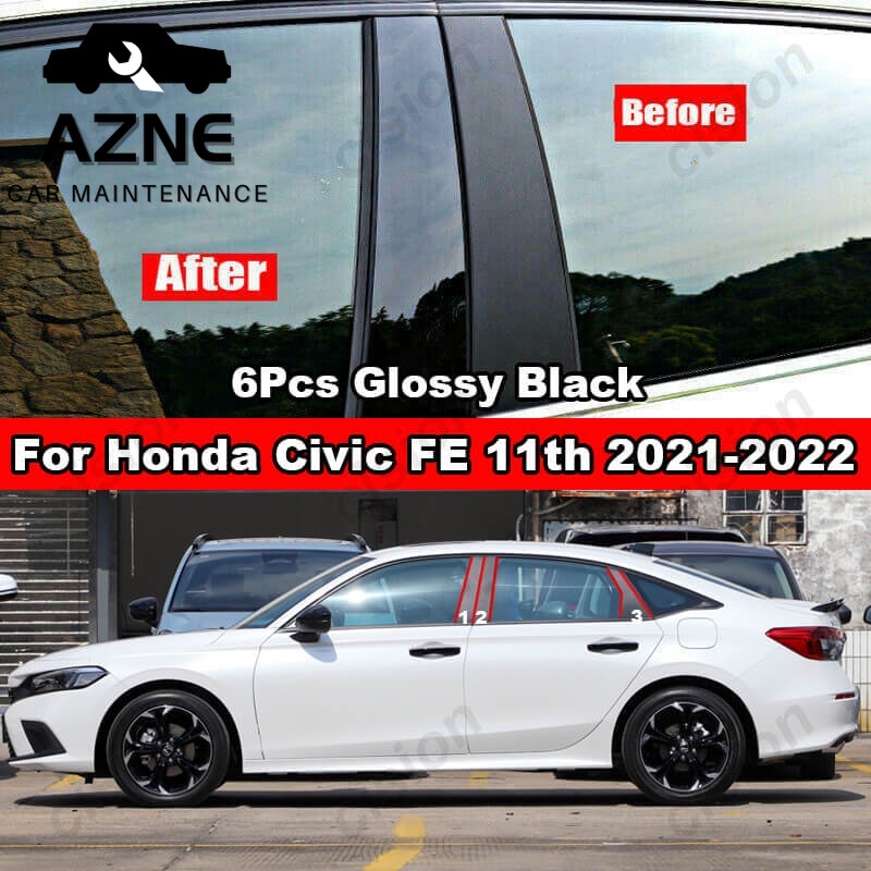 HONDA 本田思域 FE 轎車 11th 2021-2024 6 件黑色/碳纖維車門窗飾蓋 BC 柱柱蓋飾條