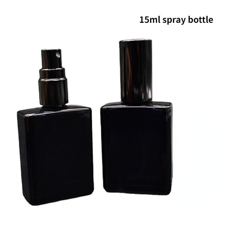 15ml 黑色玻璃噴霧瓶香水方形扁平便攜式可再填充噴霧瓶,適合旅行