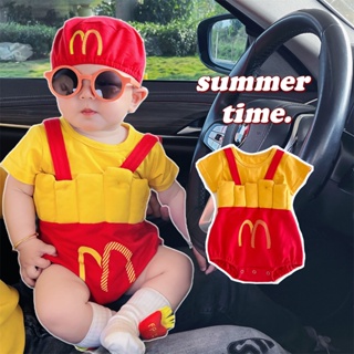 可愛0-3歲時尚造型衣服套裝純棉麥當勞薯條男嬰連體衣