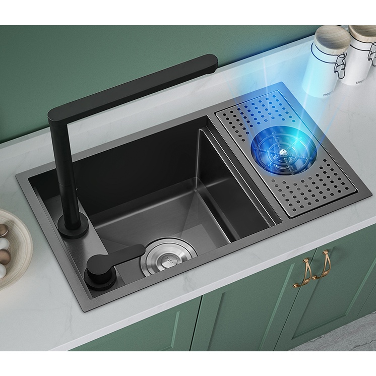 廠家直銷 免運 不鏽鋼水槽 洗杯器水槽 单槽黑色 厨房纳米304不锈钢洗菜盆 吧台隐藏式洗碗池