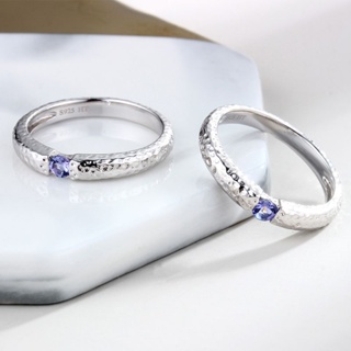 石紋戒指純銀坦桑石男女情侶對戒開口天然水晶藍寶石小眾S925純銀