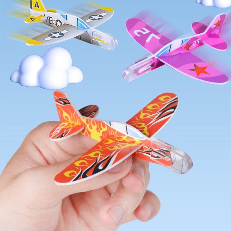 卡通迷你便攜式保險箱 DIY 彩色滑翔機飛機戶外遊戲玩具創意搞笑泡沫手拋飛機模型兒童生日派對禮物