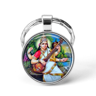 印度宗教鑰匙鏈 God Brahma Lord Shiva Vishnu 珠寶玻璃凸圓形鑰匙圈吊墜鑰匙鏈宗教珠寶