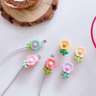 Cable Bite 可愛的花朵糖果色軟 TPU USB 充電線保護套繞線器收納盒相容 iphone/Android/T