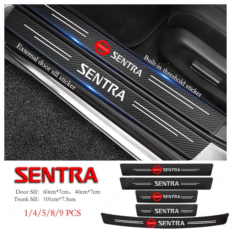 NISSAN 日產 Sentra 汽車門檻貼紙防刮碳纖維皮革貼紙後備箱保護貼適用於 Sentra B16 2007-20