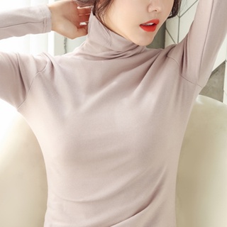 2022秋裝高領打底衫女長袖T恤女素色韓版女裝緊身顯瘦體恤女上衣