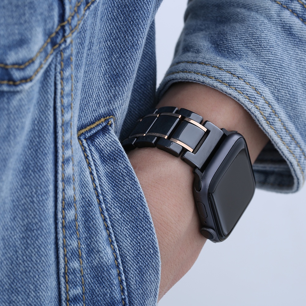 高級鏡面陶瓷錶帶 適用 apple watch 蘋果錶帶 iwatch SE 1-9代通用 Ultra 潮牌新品鏈式錶帶